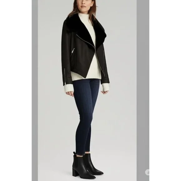 Haute Monde Black Faux Fur Waterfall Jacket With Zipper Details & Faux Suede L - Picture 3 of 12